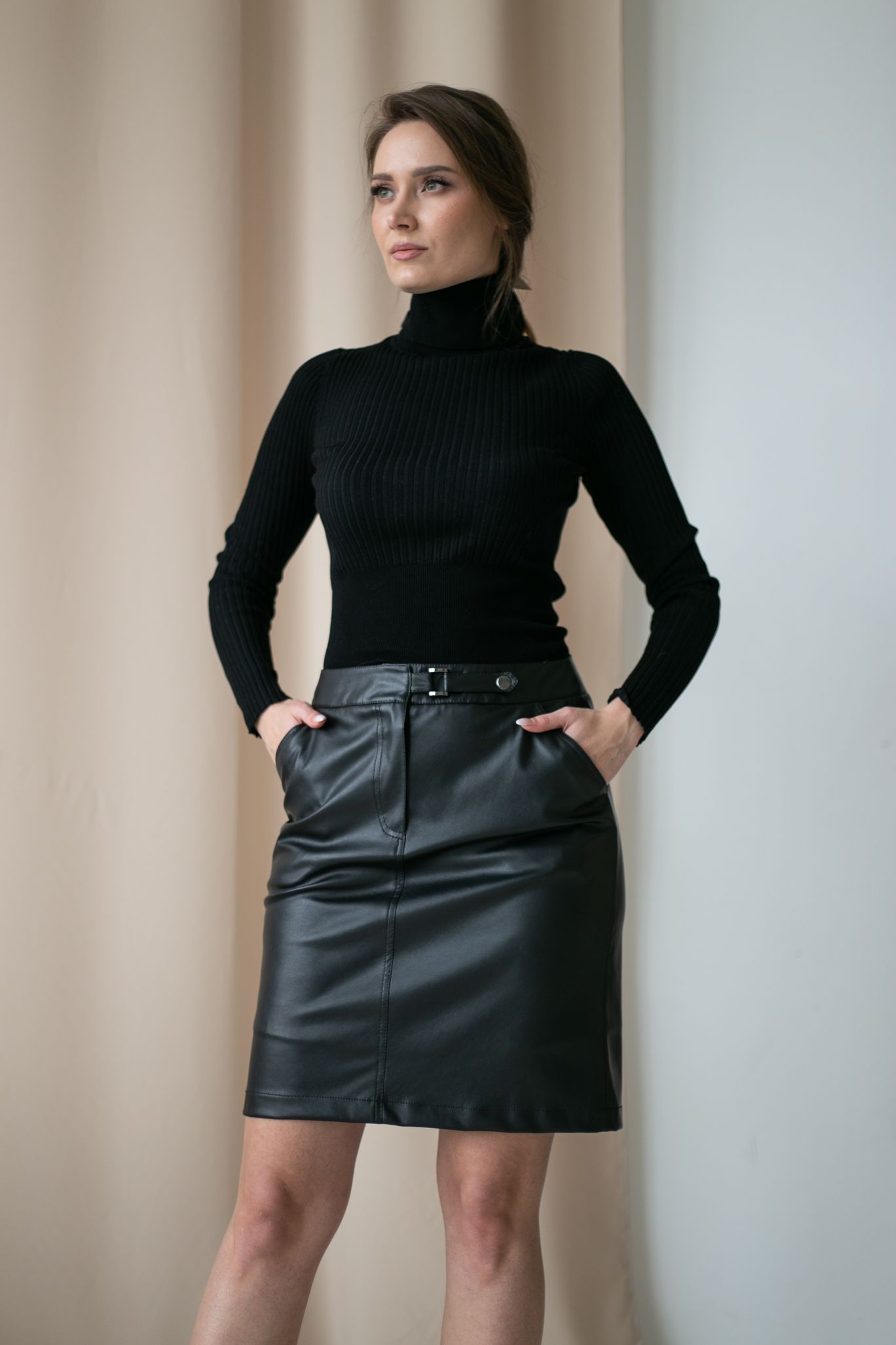 Женская одежда, юбка из экокожи, артикул: 895-0583, Цвет: черный,  Фабрика Трика, фото №1