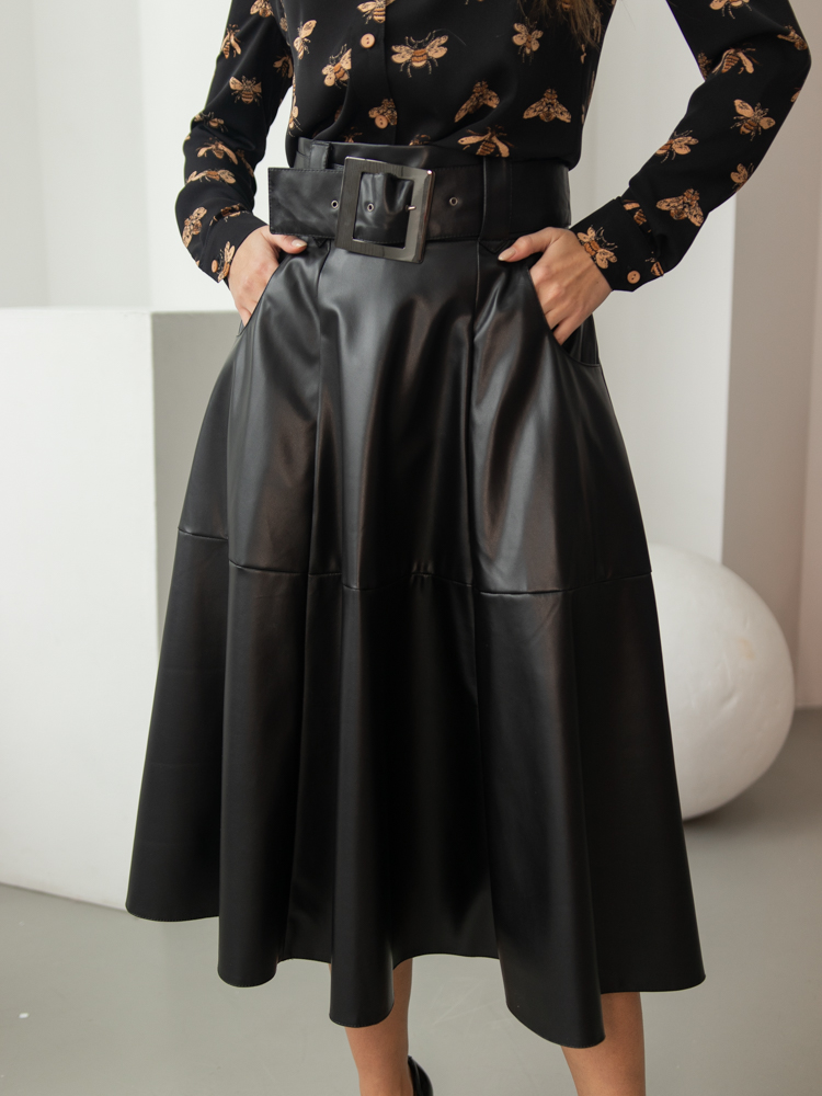 Женская одежда, юбка из экокожи, артикул: 890-0583, Цвет: черный,  Фабрика Трика, фото №1