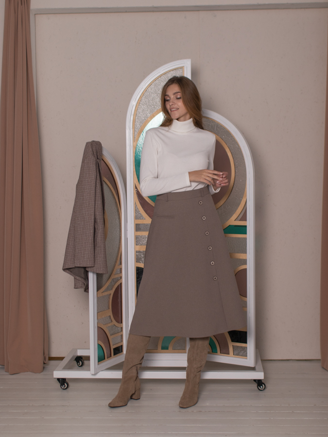 Женская одежда, юбка, артикул: 396-0599, Цвет: Бежево-коричневый,  Фабрика Трика, фото №1